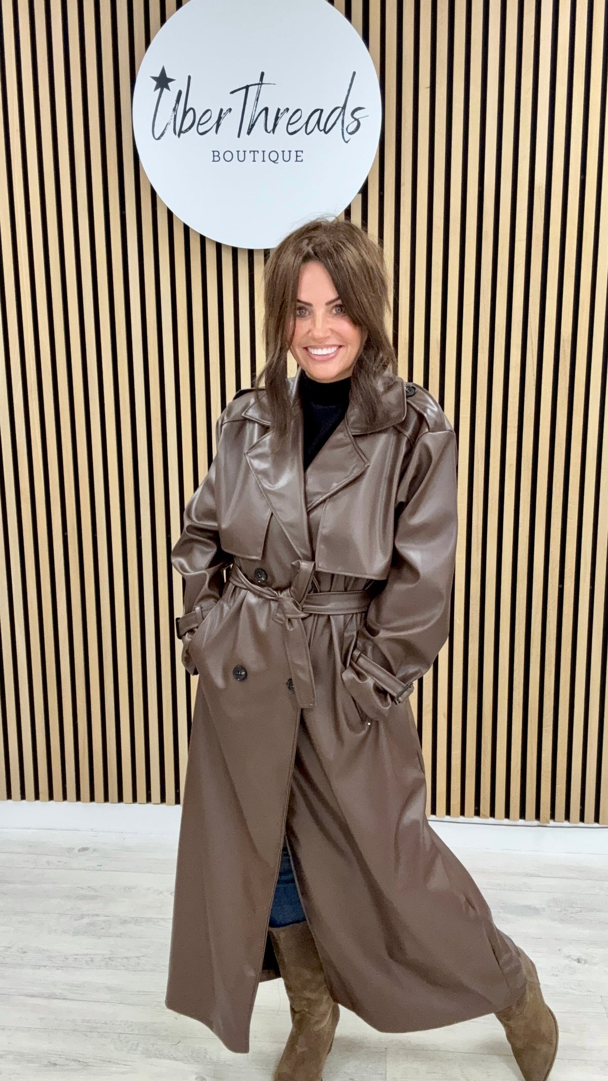 Chelsea PU Trench Coat - Chocolate