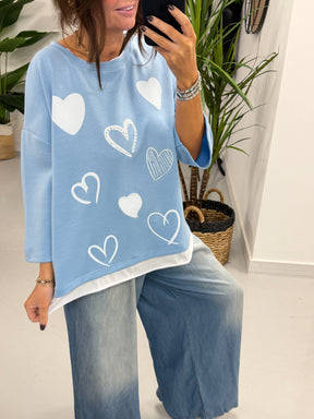Scuba Heart Top Crop Sleeve - Baby Blue