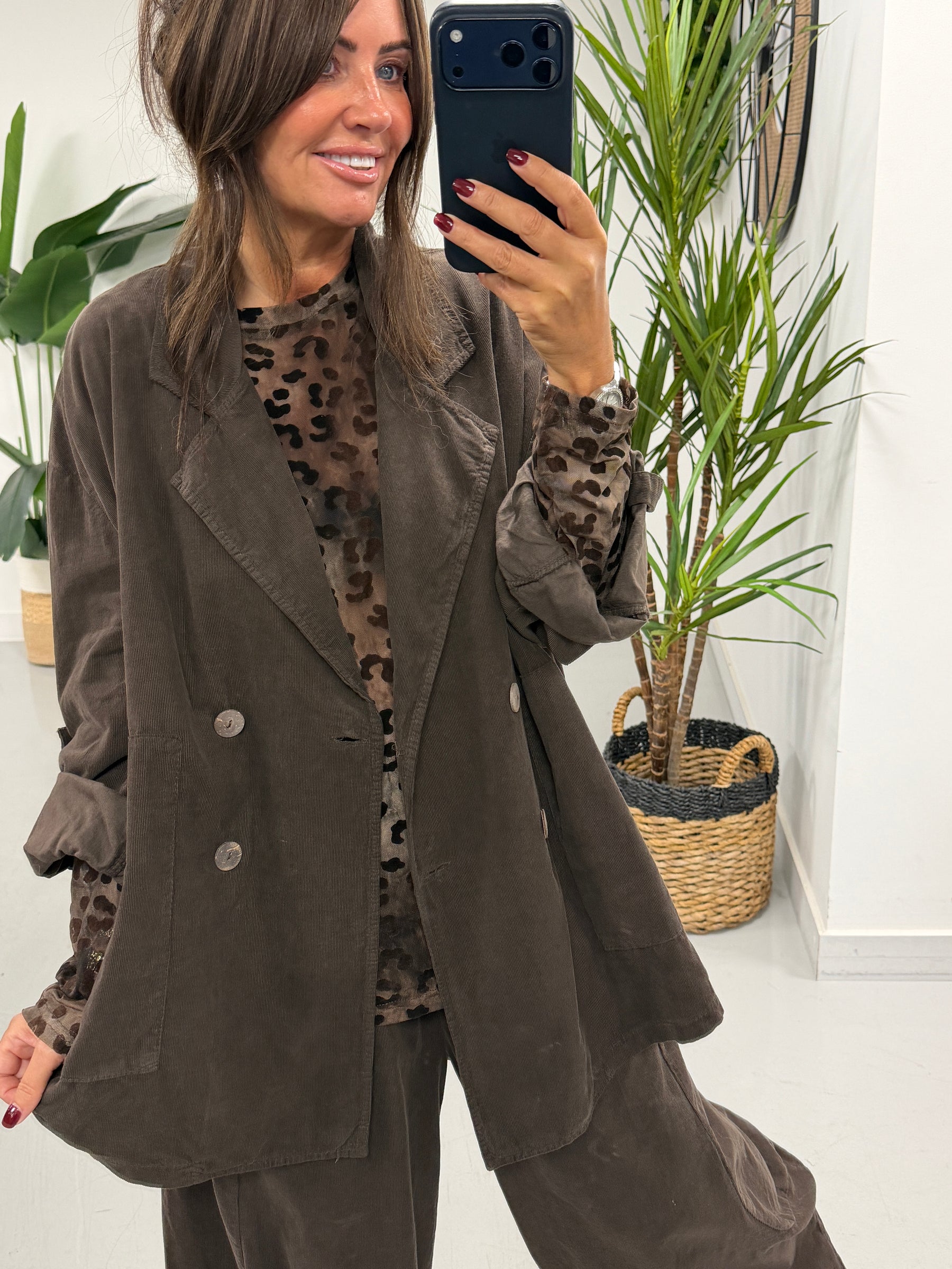 The Needlecord Button Blazer - Chocolate (Size 12-18)