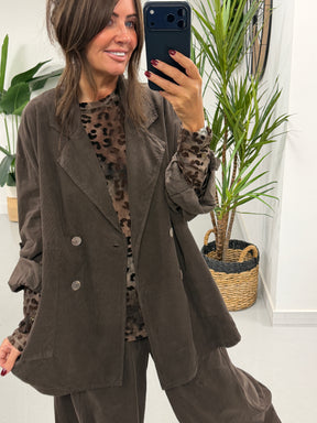The Needlecord Button Blazer - Chocolate (Size 12-18)