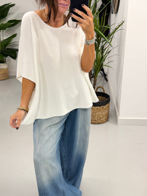 Gracie Crop Sleeve Knit - Winter White