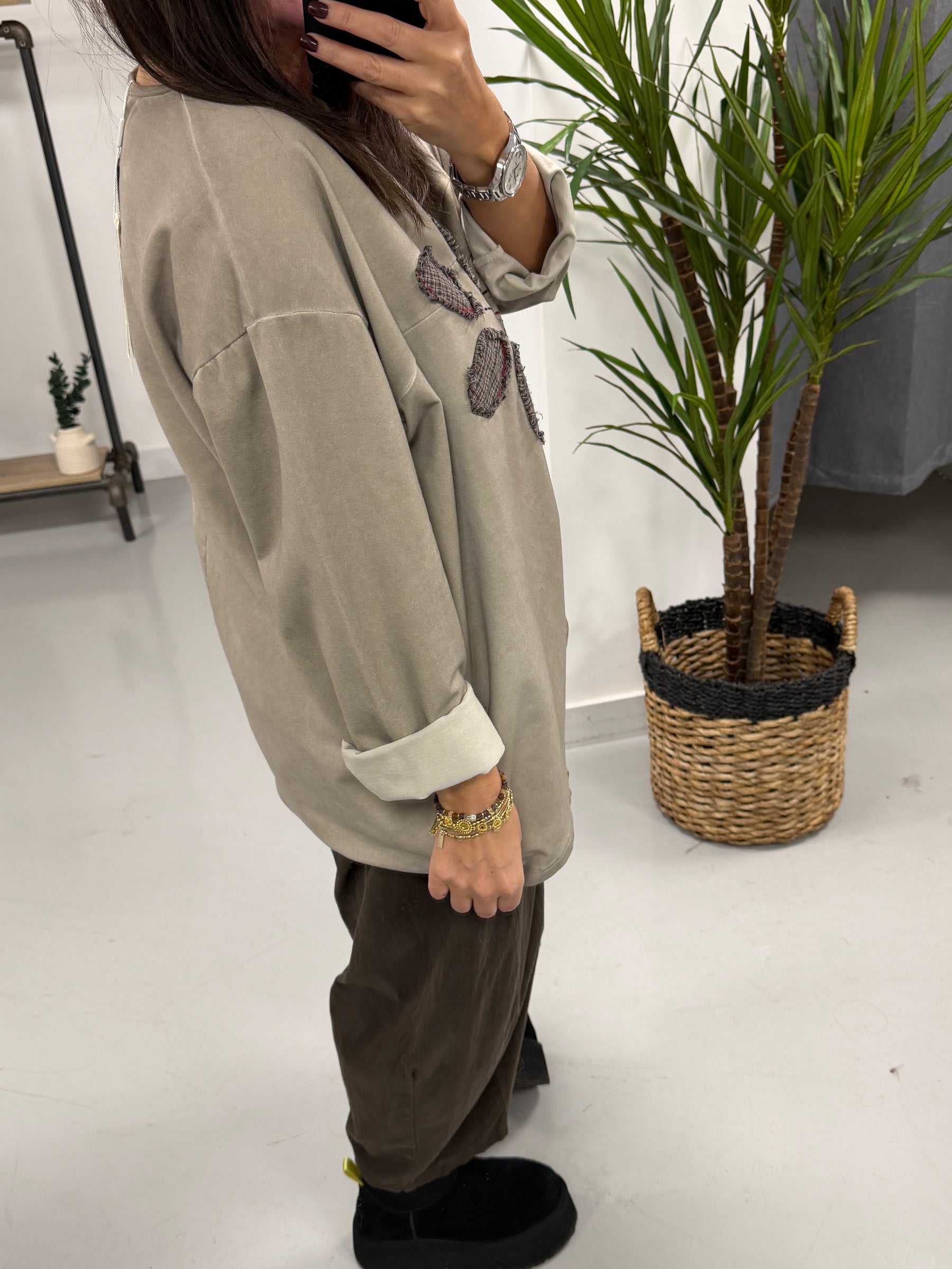 The Check Petal Patch Acid Wash Jersey - Stone