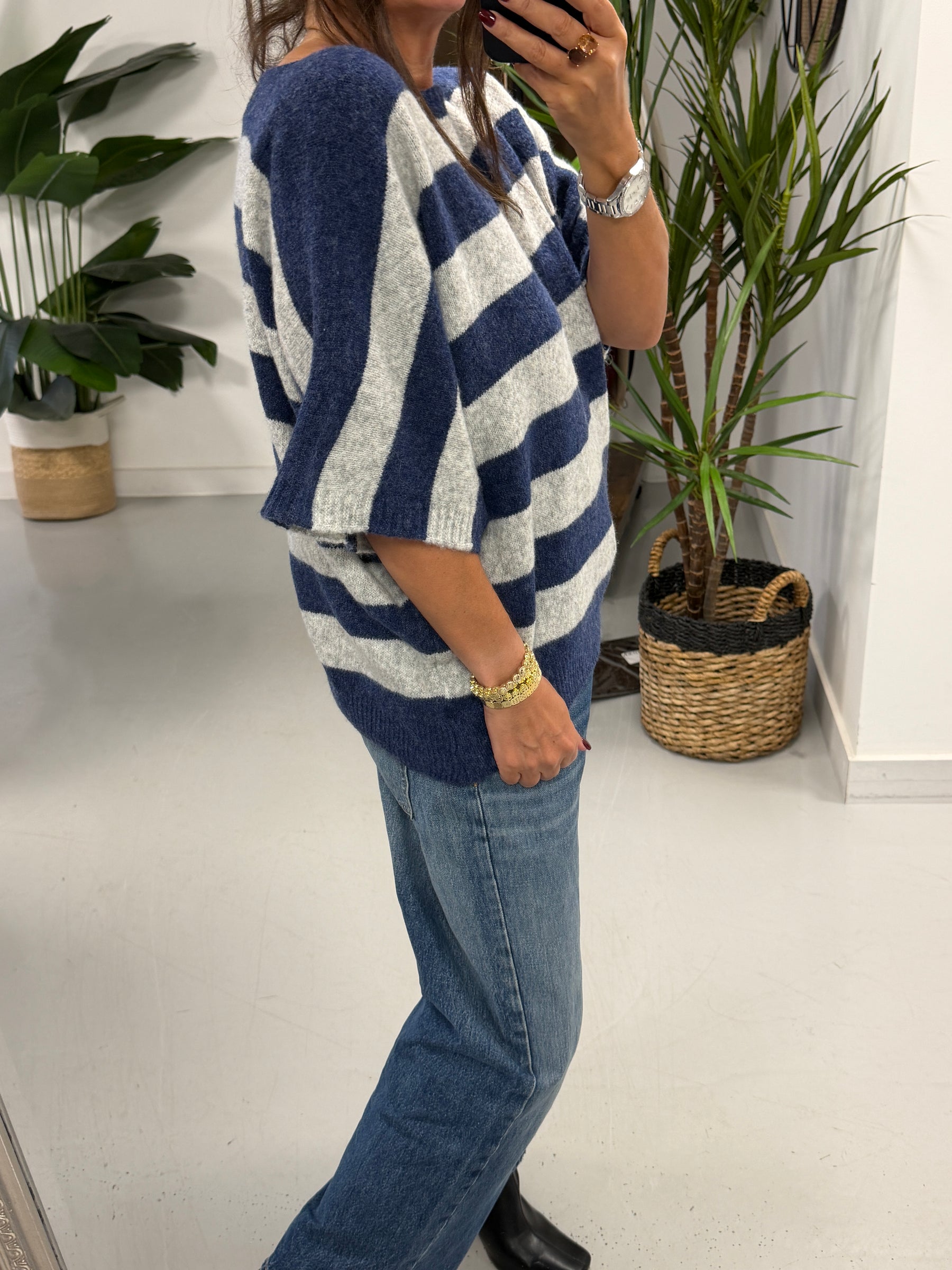 The Boat Neck Stripy Knit - Blue/Grey (Size 8-16)