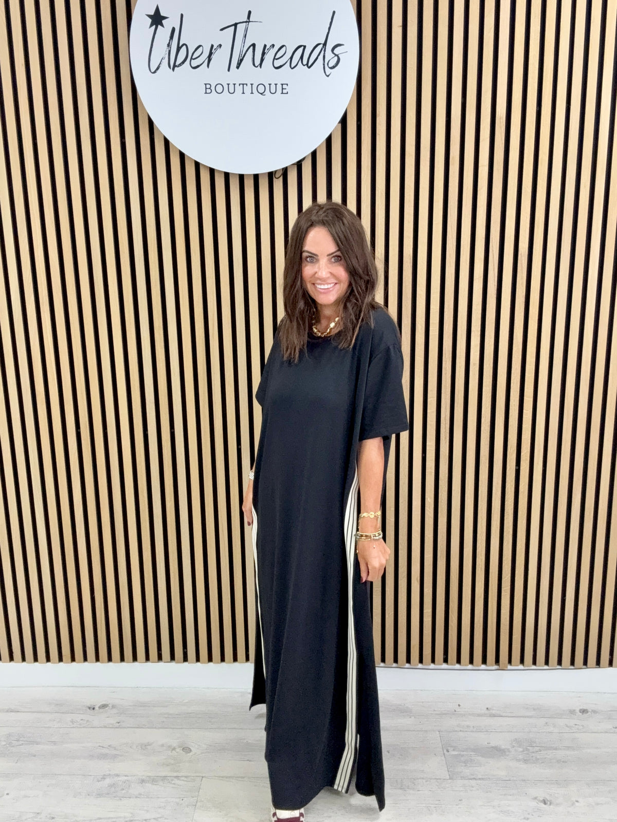The Autumn Stripe Dress - Black