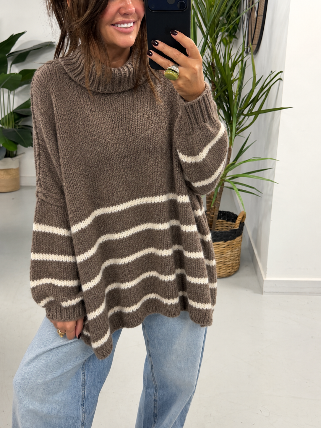 The Rustic Stripe Soft Knit -  Mocha Cream (Size 12-20)