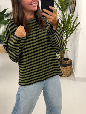 The Weekend Chill Stripe - Khaki/Black (Special Buy No Return) Size 10 - 16