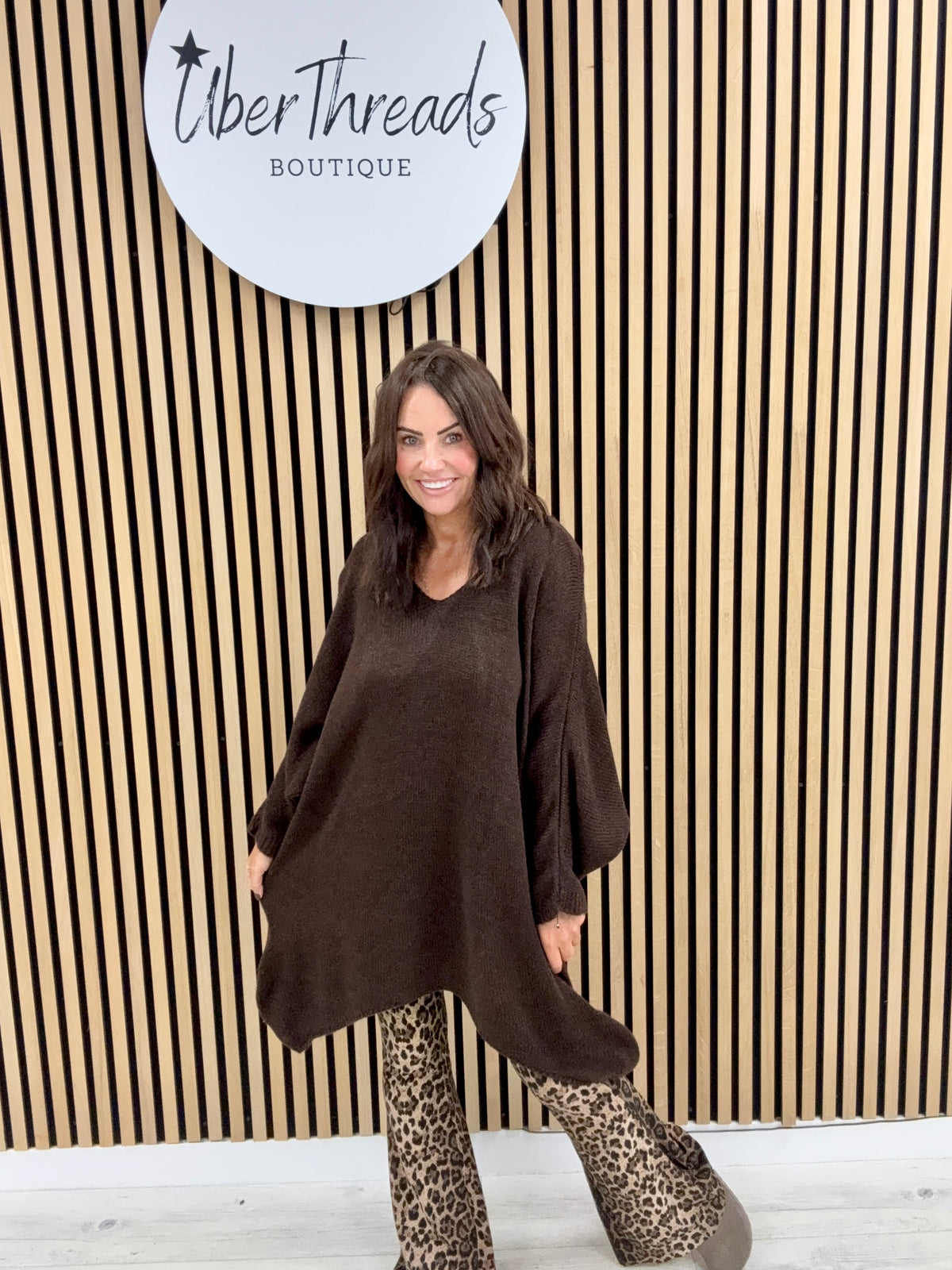 The Oversized Dipped Hem Knit - Chocolate