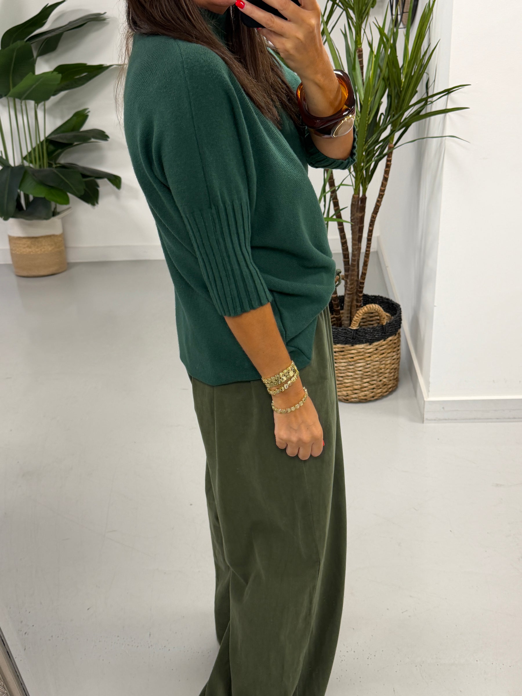 Crop Sleeve Knit - Forest Green