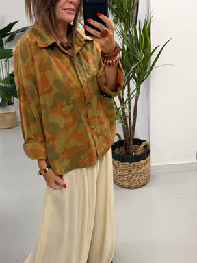 The Retro Camo Shacket - Olive/Orange