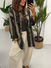 Bailey Wide Stripe Military Jacket - Taupe/Dark Chocolate