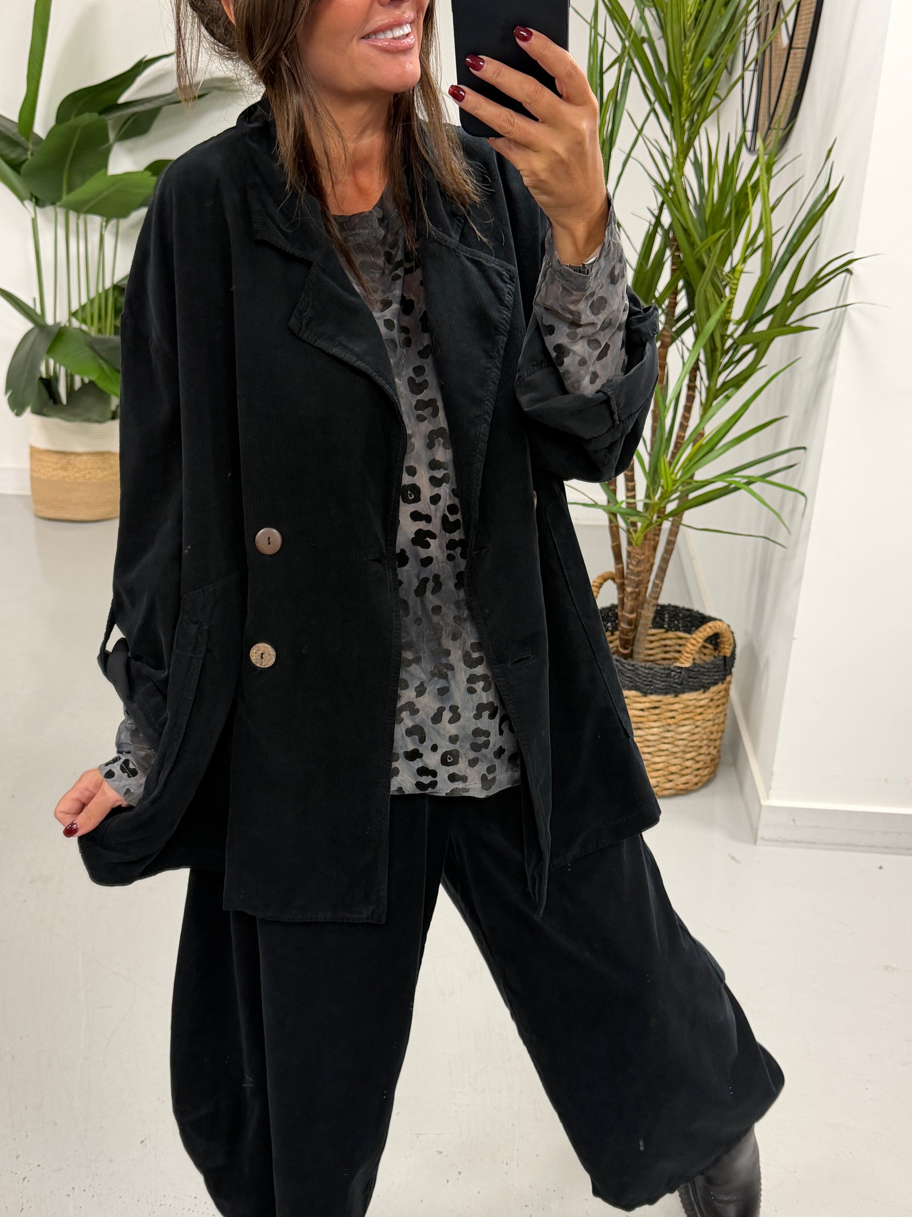 The Needlecord Button Blazer - Black (Size 12-18)