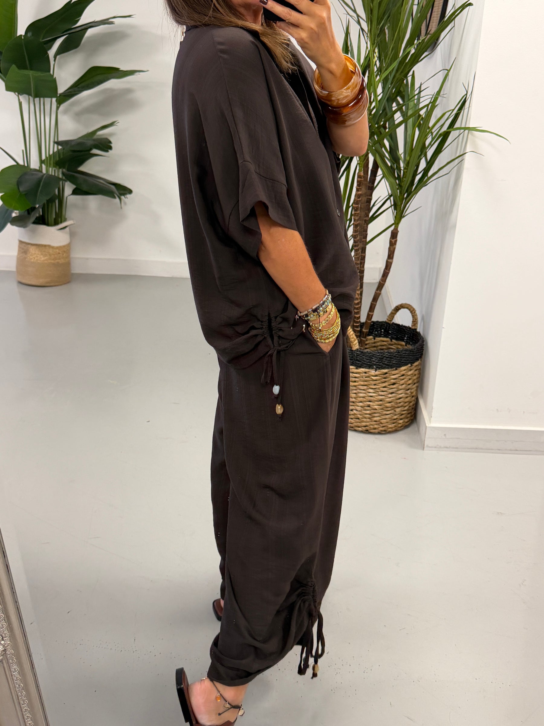 Ruched and Beaded Co-ord - Chocolate