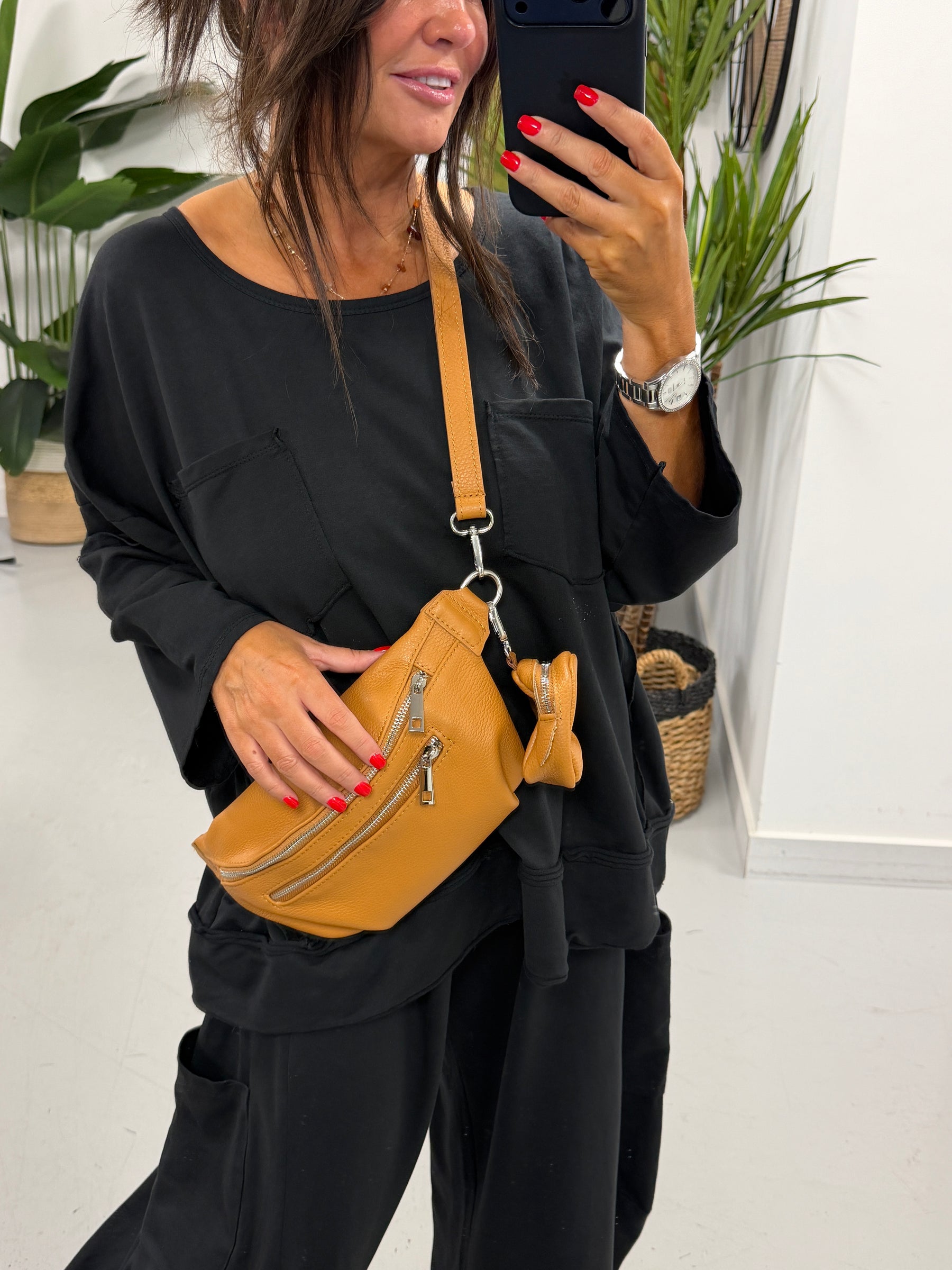 Leather Crossbody bag with Coin Purse - Tan