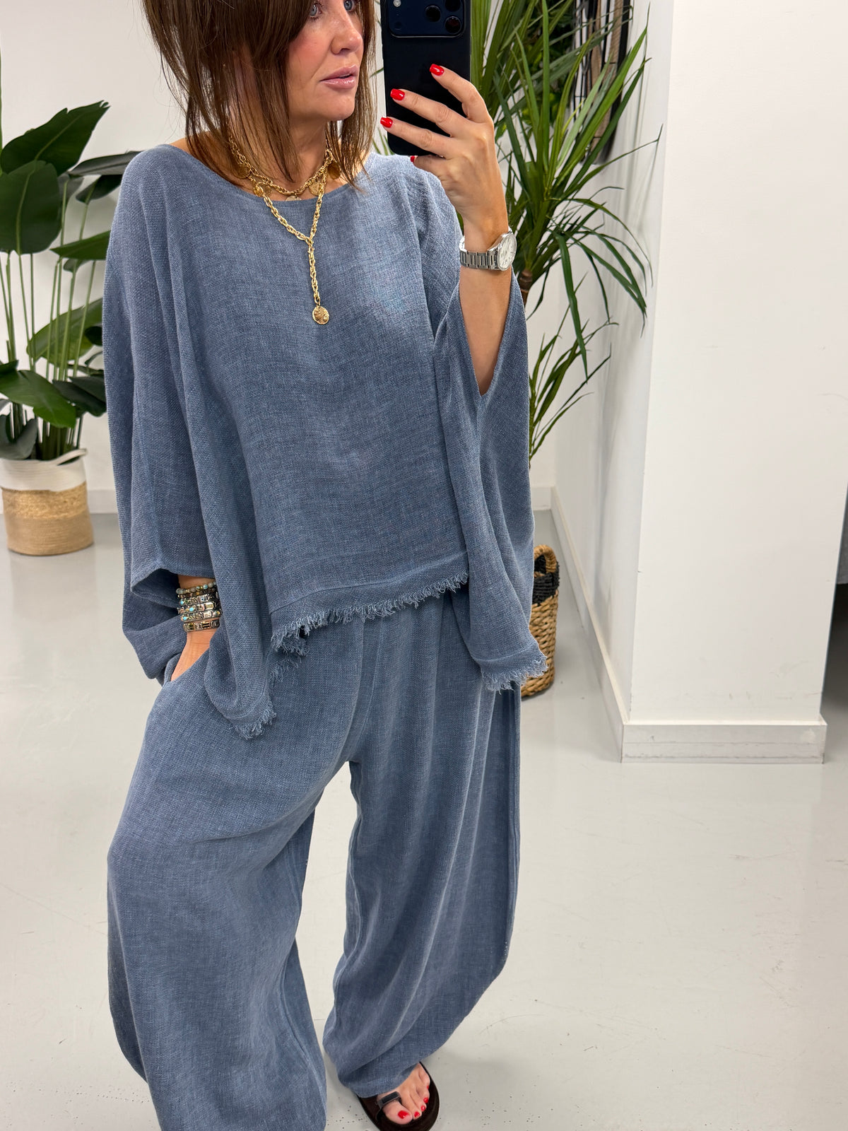 Sahara Frayed Edge Tunic - Blue
