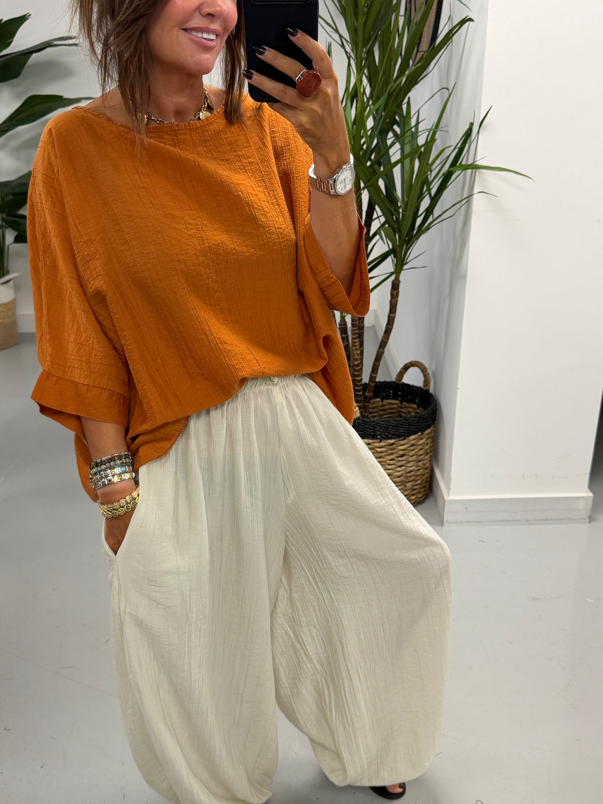 The Crinkle Boxy Tunic - Rust
