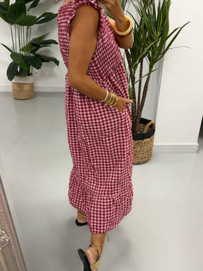 Gingham Midaxi Dress Dress - Wine