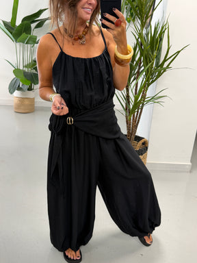 Wrap Crinkle Balloon Jumpsuit Black 10-16
