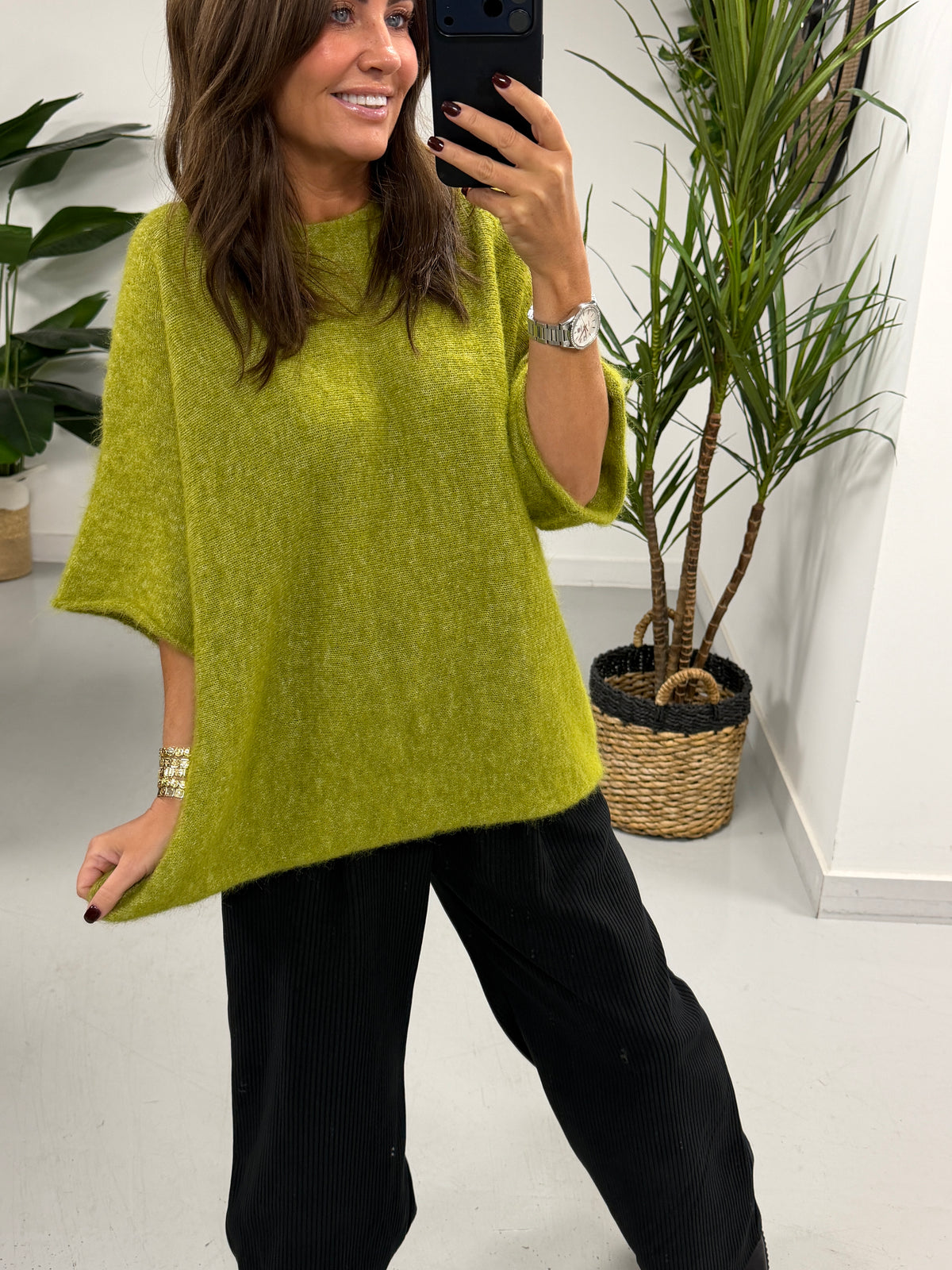 Sofia Soft Knit Crop Sleeve Knit Jumper - Olive Green (Size 10-16)