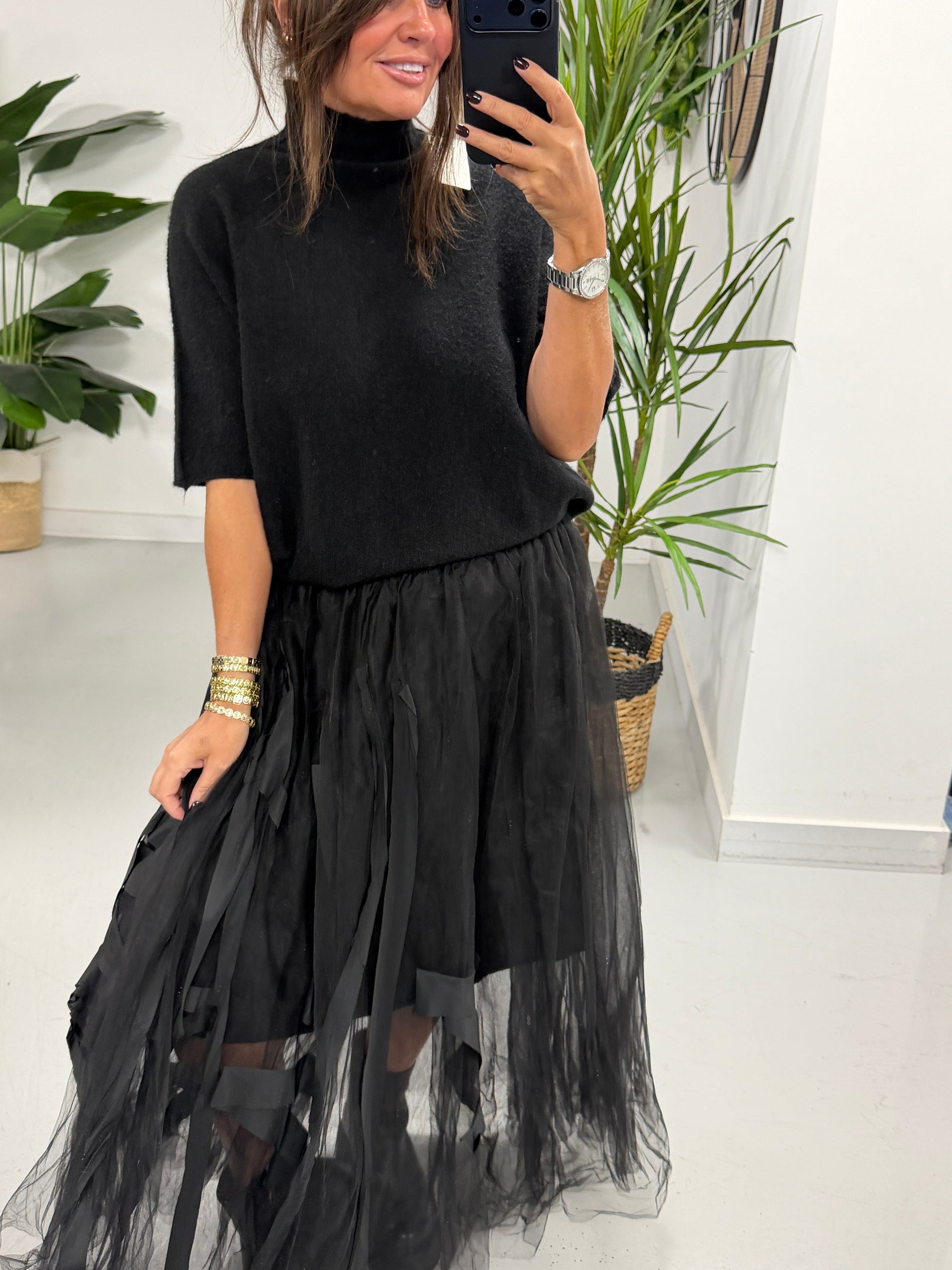 The Bradshaw Ribbon Tulle Skirt - Black (Size 8-12)