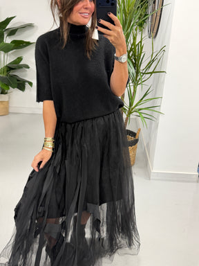 The Bradshaw Ribbon Tulle Skirt - Black (Size 8-12)