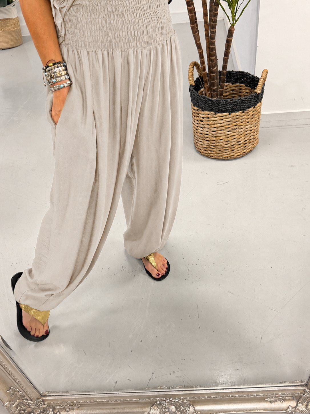 The Shirred Balloon Trouser - Stone