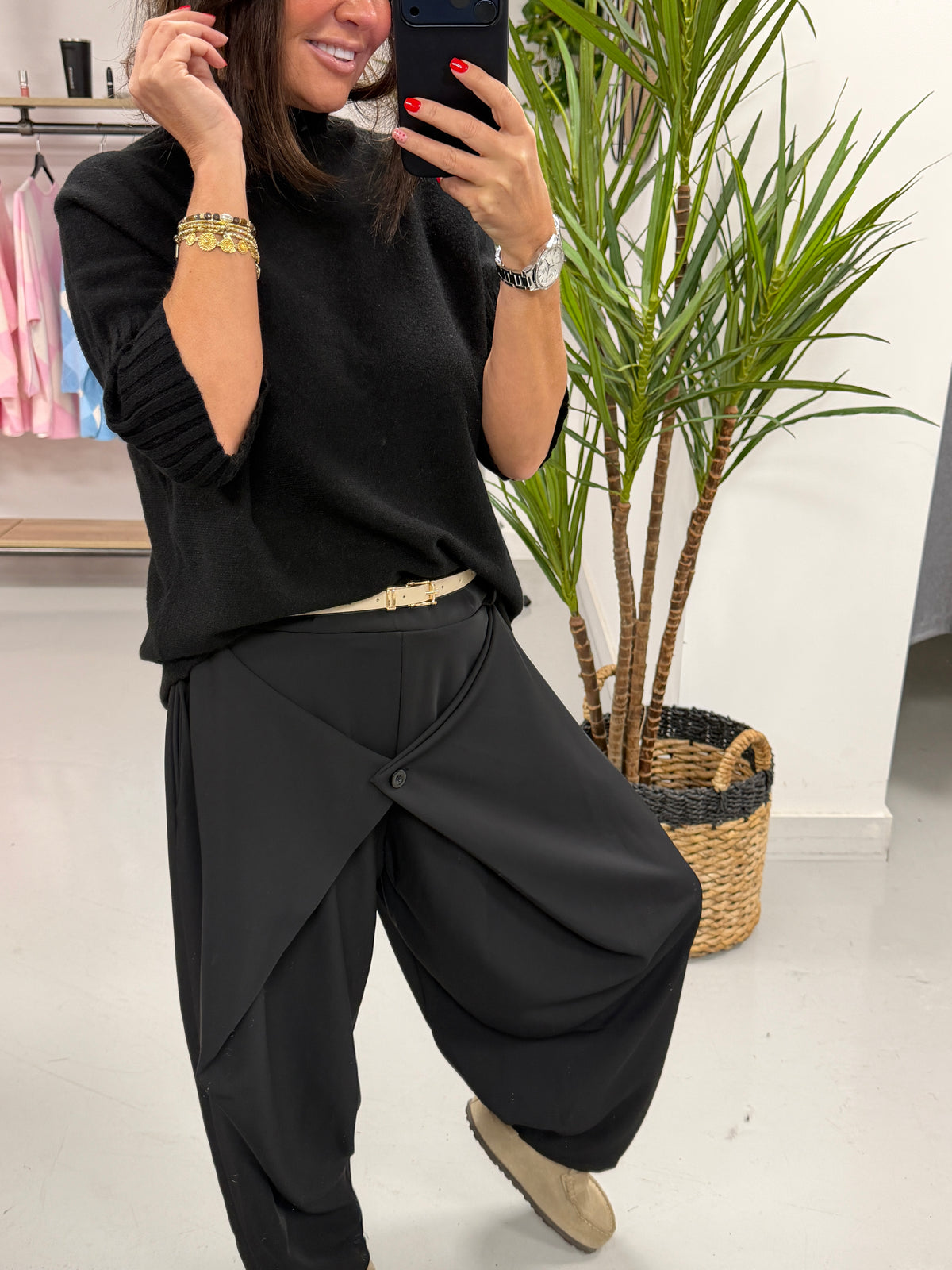 Button Wrap Trousers - Black