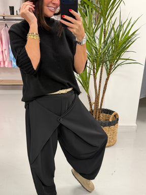 Button Wrap Trousers - Black
