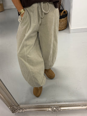 Cord Drawstring Barrel Trousers - Cream (Size 12-16)