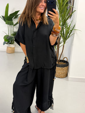 Ruched and Beaded Co-ord - Black