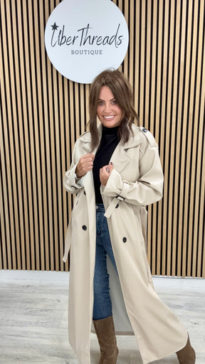 Chelsea PU Trench Coat - Cream