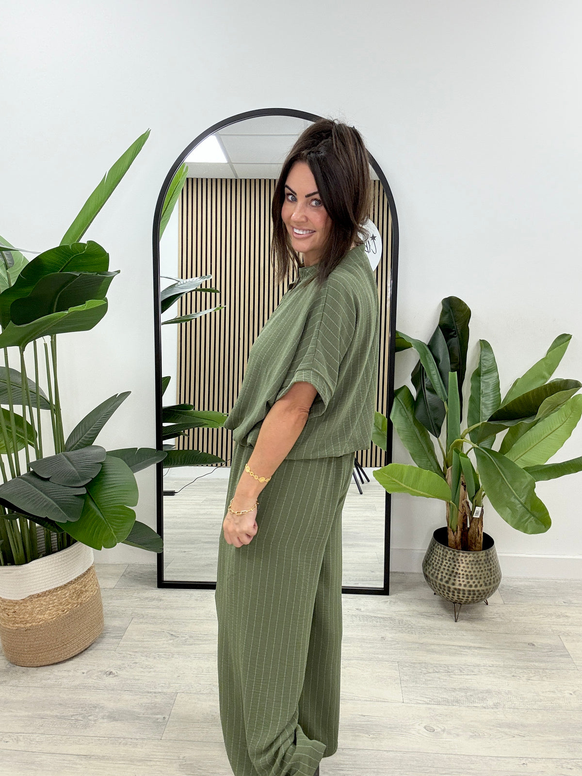 Brinley Button Pinstripe Co-Ord - Khaki