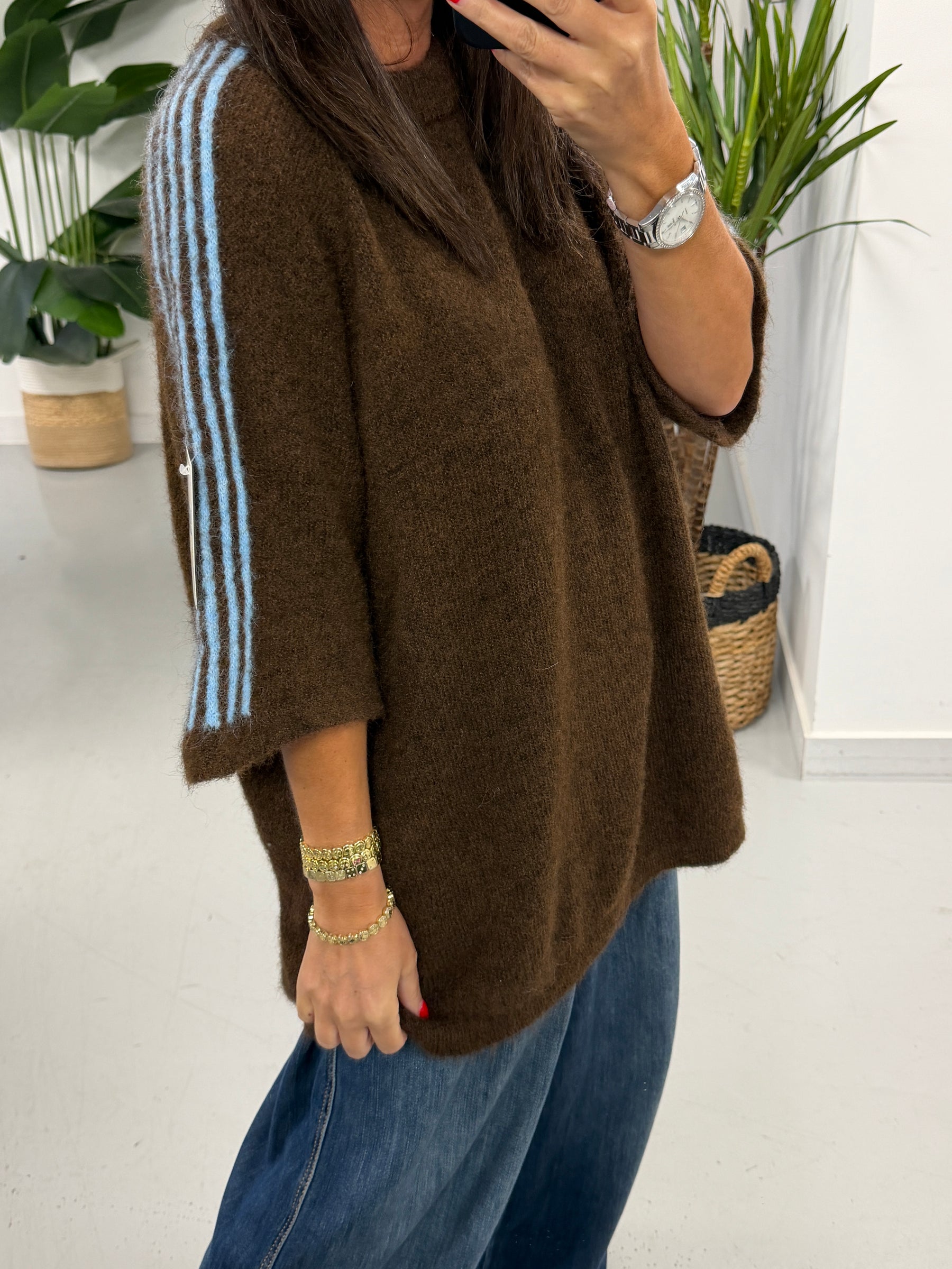 Stripe Long Line Knit  - Chocolate/Blue