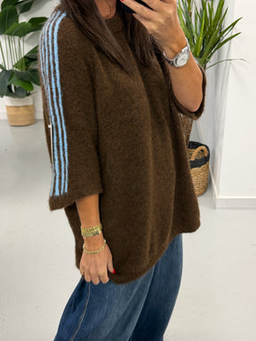 Stripe Long Line Knit  - Chocolate/Blue