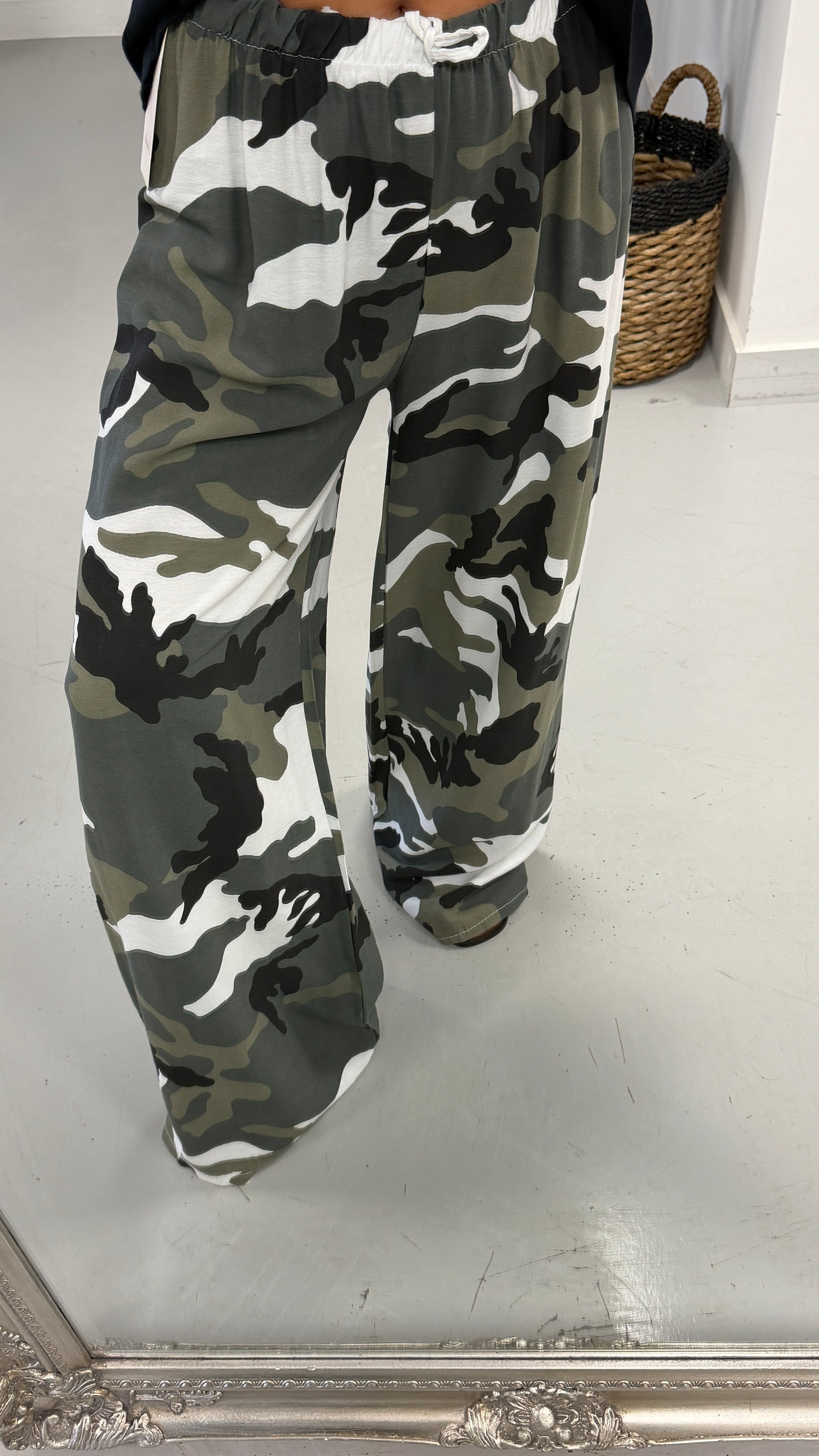 Camo Wide Leg Trousers - White