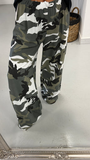 Camo Wide Leg Trousers - White