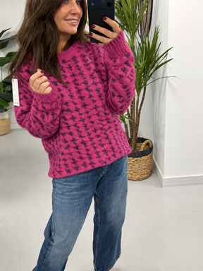 Super Soft Dogtooth Knit - Magenta