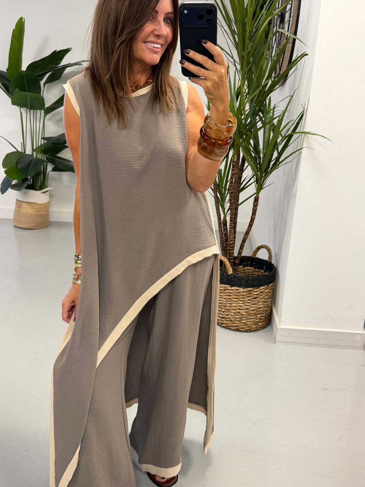 Two Tone Asymmetric Co-ord - Pebble