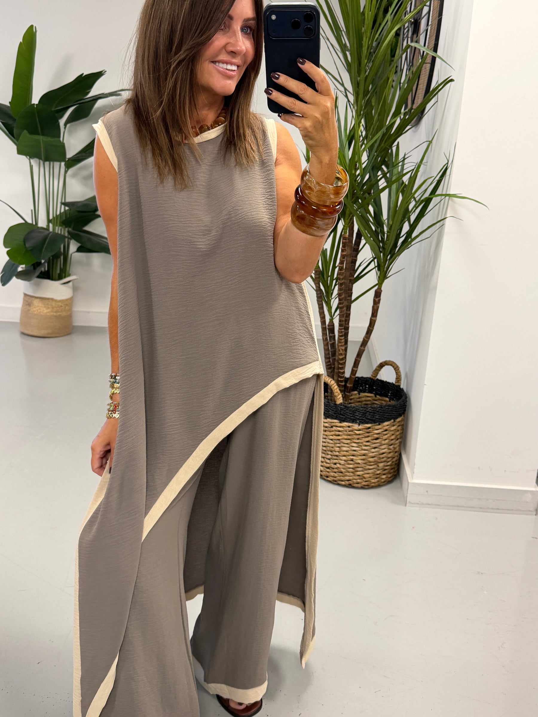 Two Tone Asymmetric Co-ord - Pebble