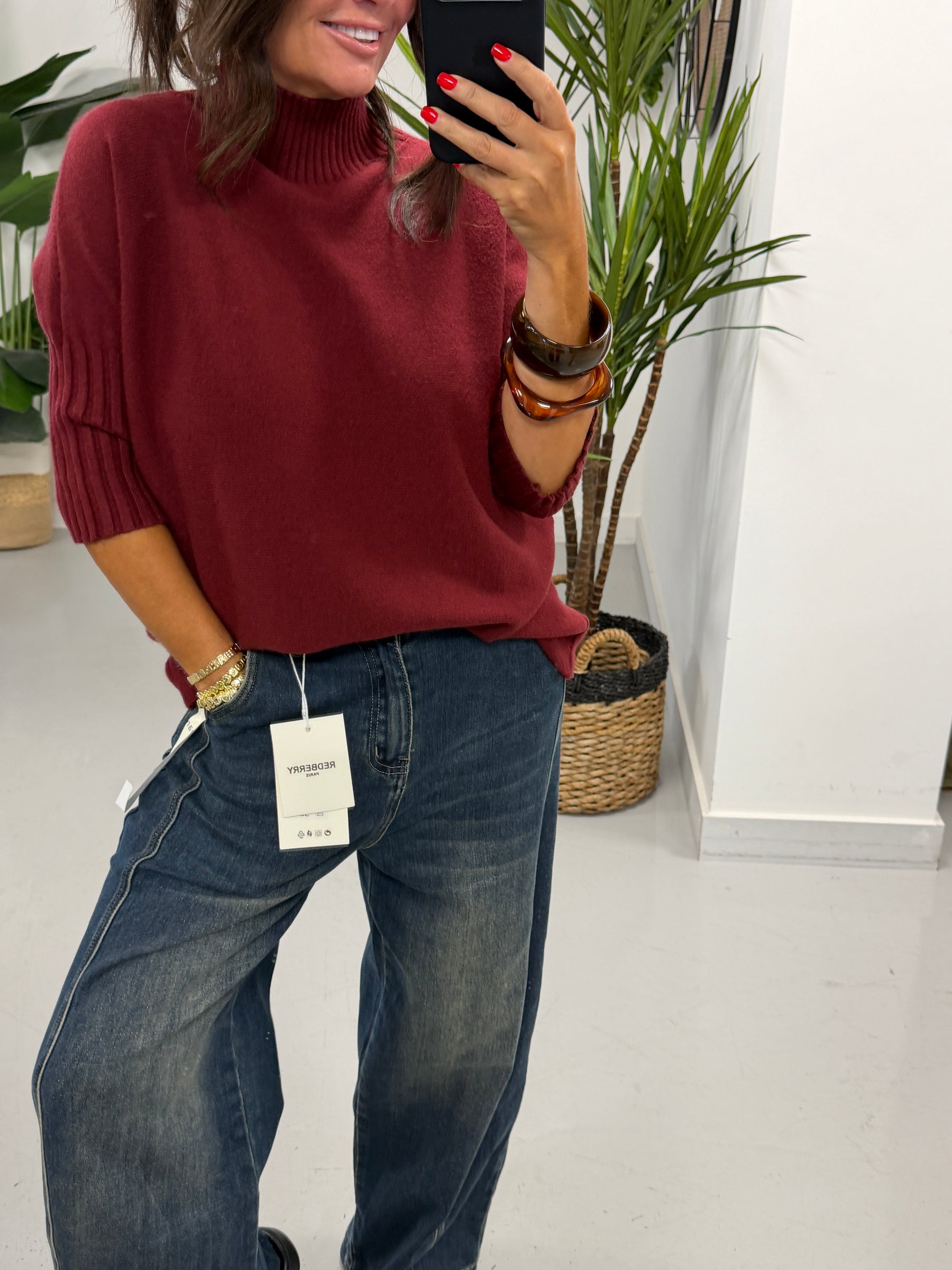 Crop Sleeve Knit - Wine