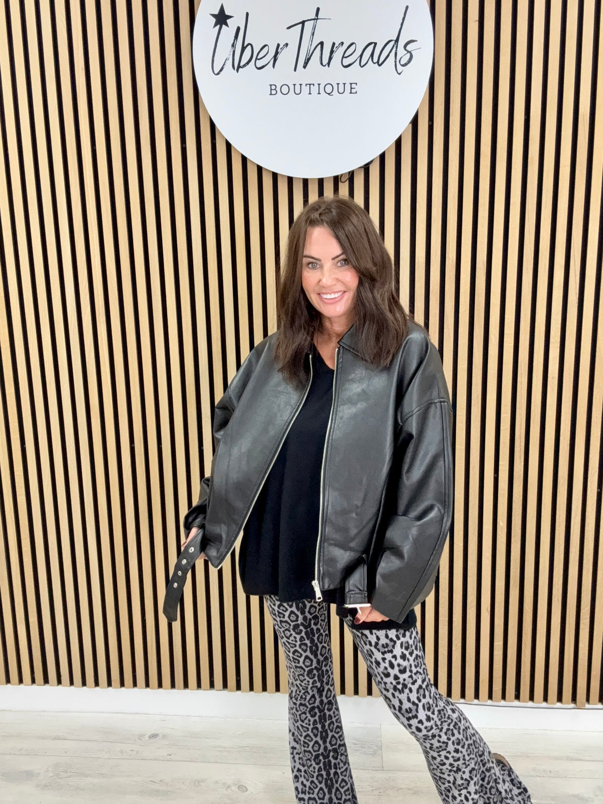 The Vegan Leather Belted Bomber - Black