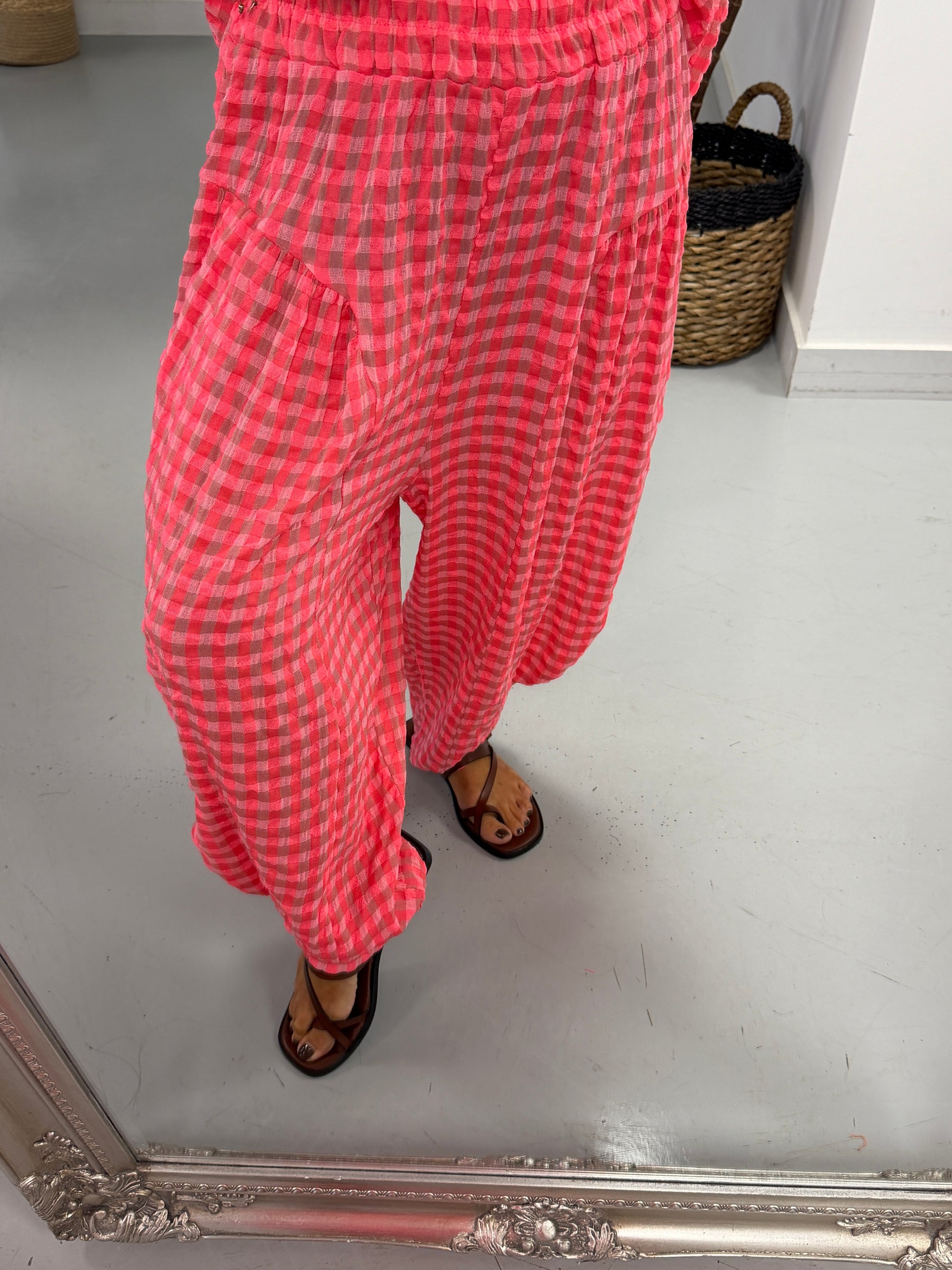 The Deluxe Gingham Barrel Trousers - Pink