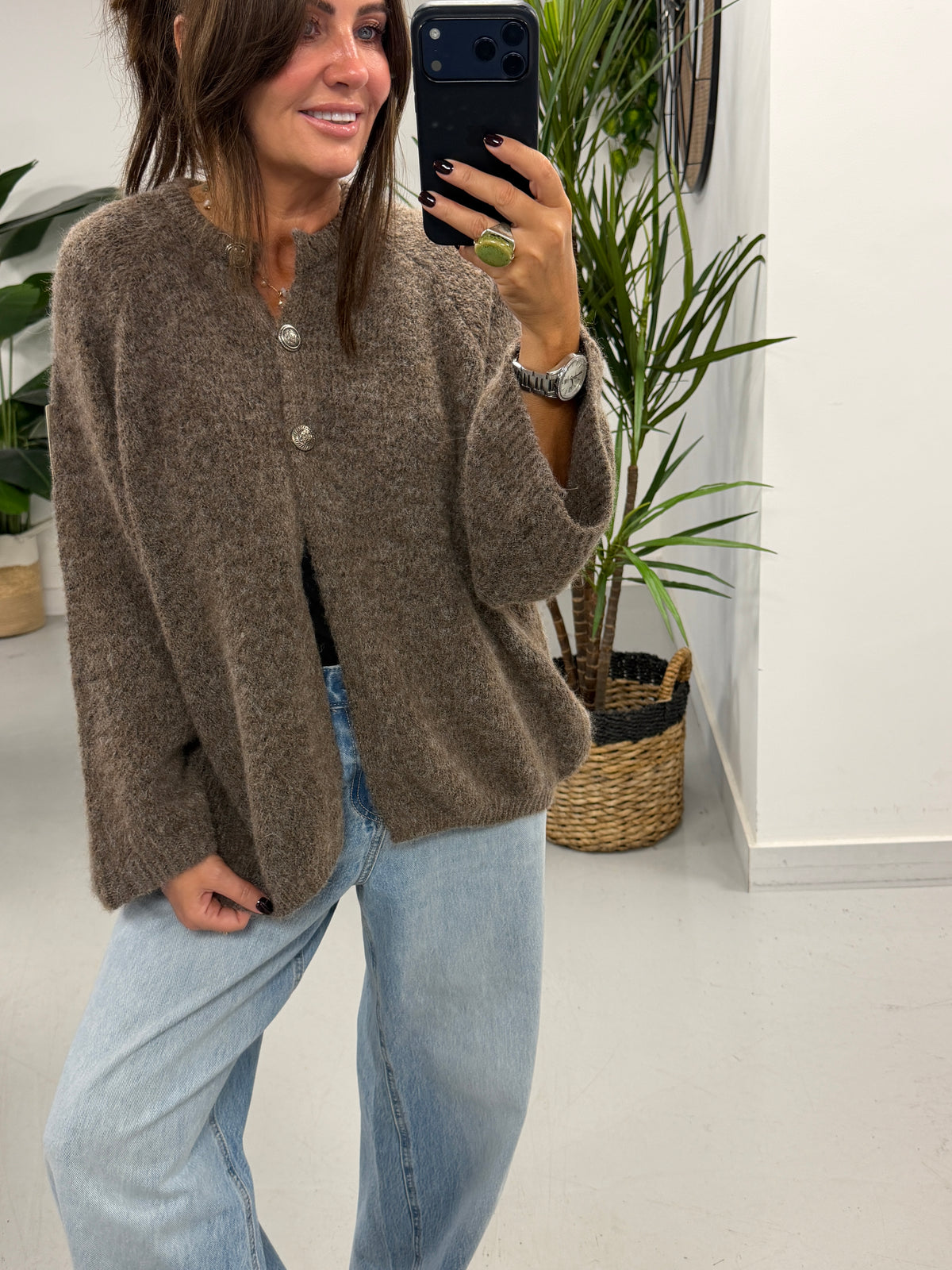 The Portobello Military Button Cardigan - Mocha