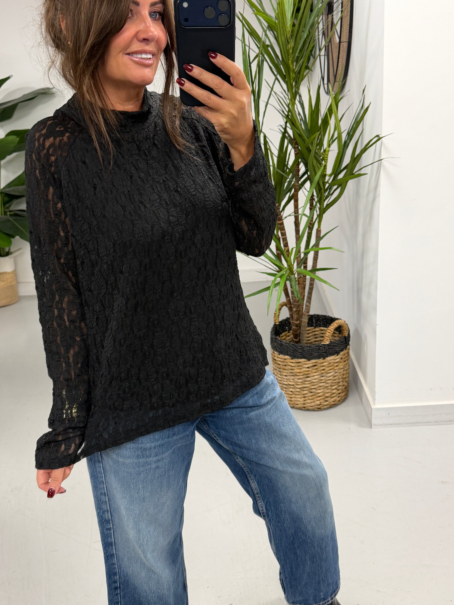 The Lace Turtle Neck Mesh - Black  (Size 12- 16)