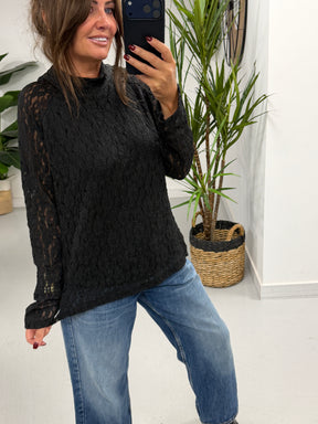 The Lace Turtle Neck Mesh - Black  (Size 12- 16)