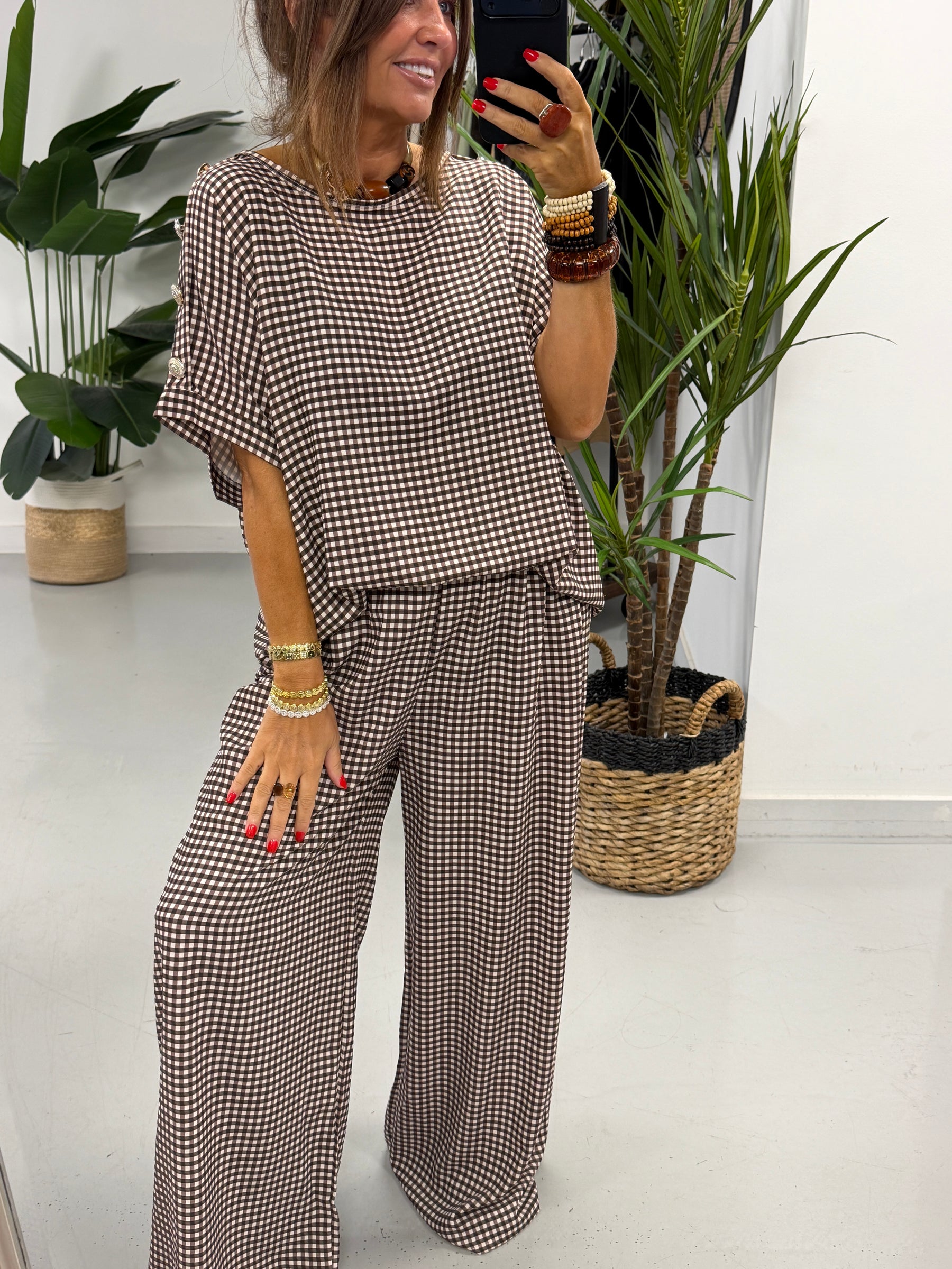 Gingham Military Two Piece - Chocolate