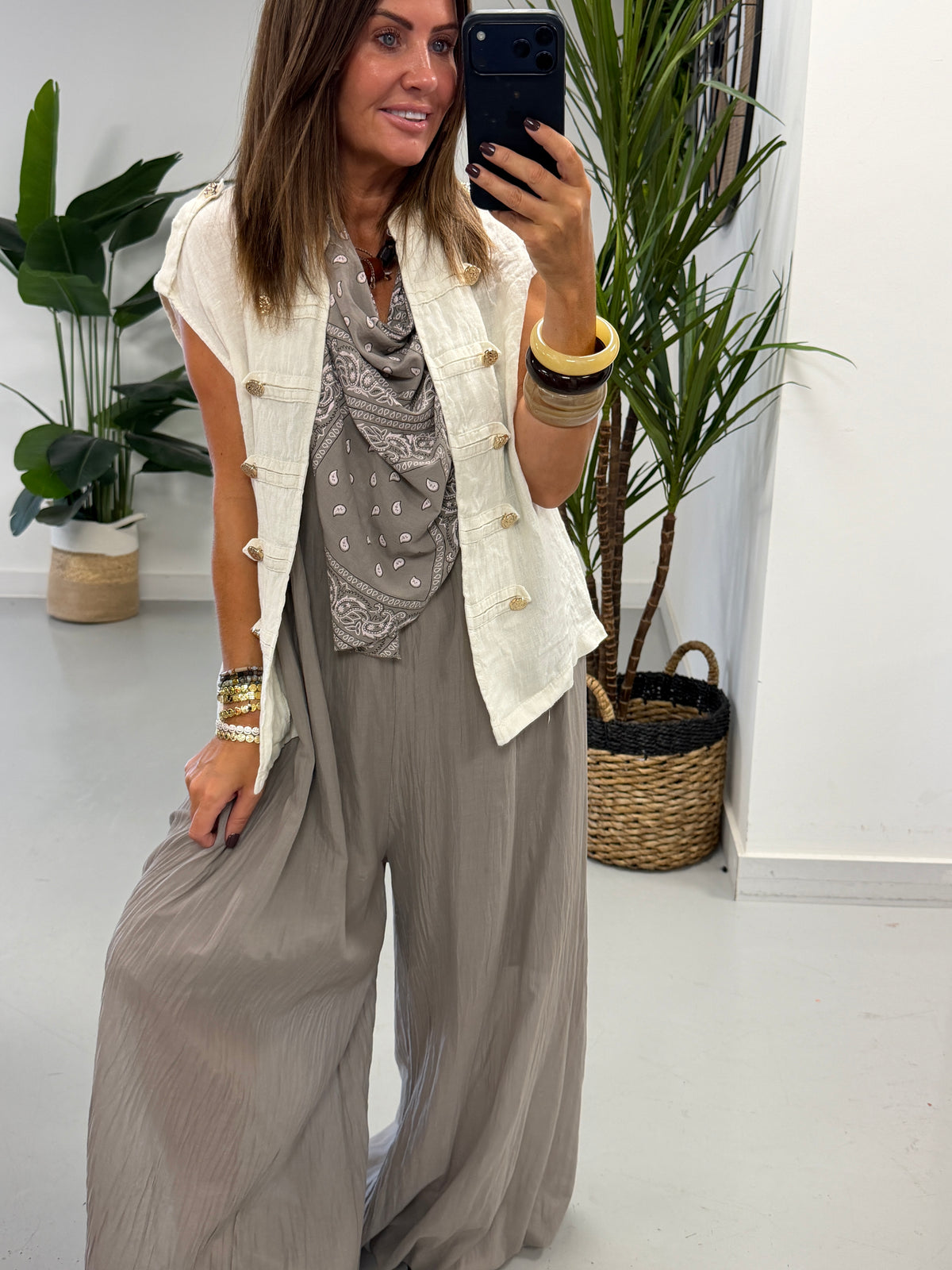 Linen Military Waistcoat - Cream