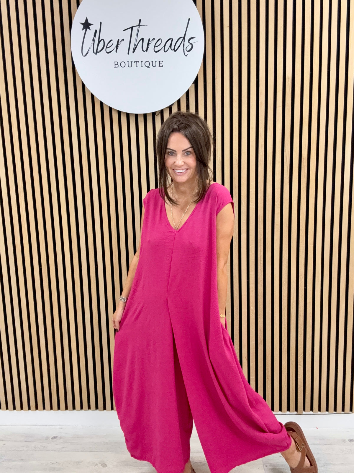 The Tamzin Crop Leg Jumpsuit - Cerise