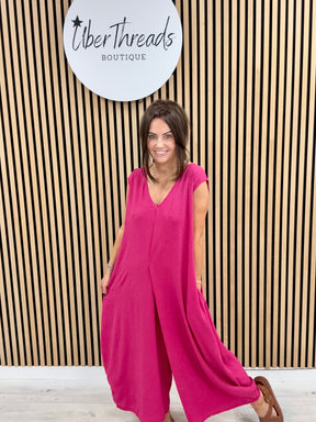 The Tamzin Crop Leg Jumpsuit - Cerise