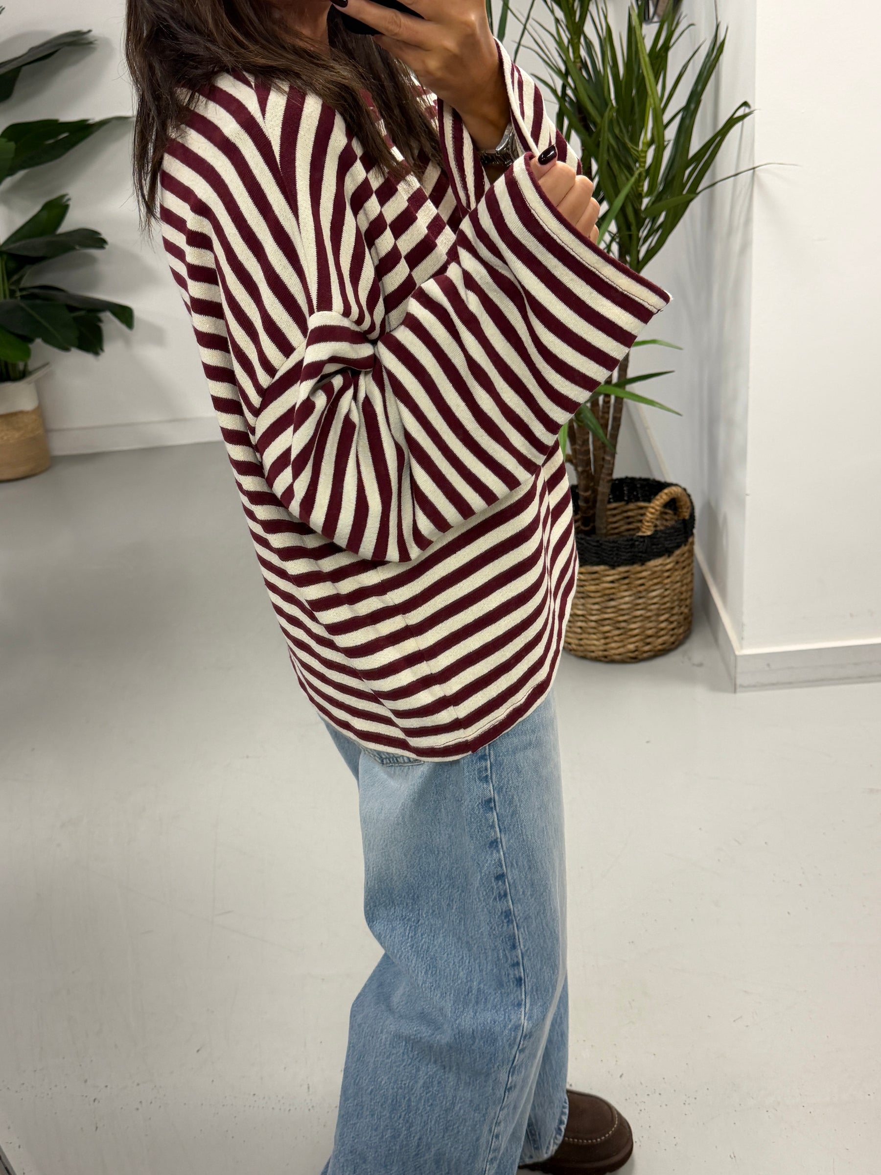 The Weekend Chill Stripe - Wine/Cream (Special Buy No Return) Size 10 - 16