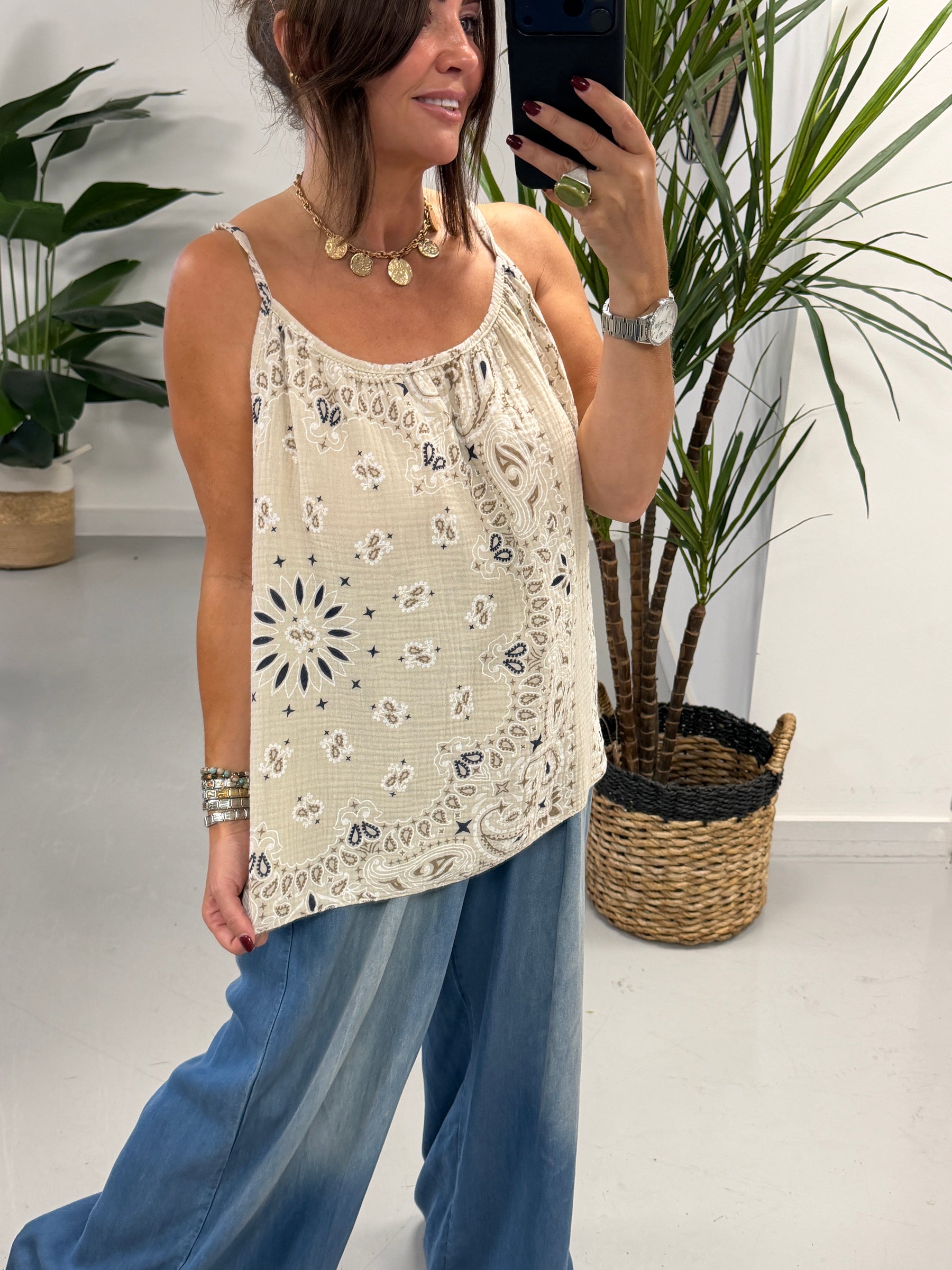 Valencia Bandana Slouch Vest - Cream